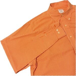 BROOKS BROTHERS Mens Pink Orange Plaid‎ Supima Dress Shirt Size Large